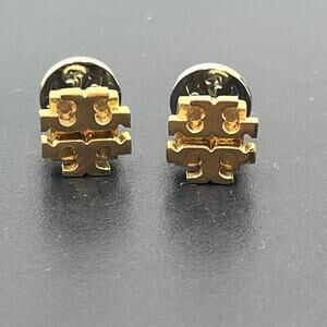 Tory Burch Iconic Kira double-"T" Logo Gold Plated Stud Earrings Style 143361